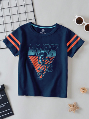 Codez Boys Printed Cotton Blend Regular T Shirt(Blue, Pack of 1)
