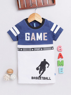 Here&Now X Game Begins Baby Boys Printed Pure Cotton Regular T Shirt(Blue, Pack of 1)