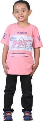 Hubkick Boys Printed Cotton Blend Regular T Shirt(Pink, Pack of 1)