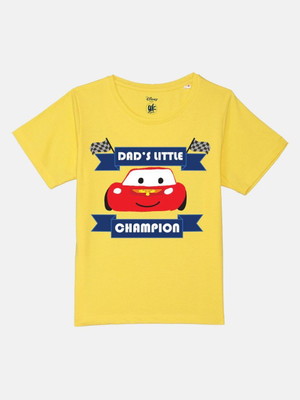 YK Disney Boys Graphic Print Pure Cotton Regular T Shirt(Yellow, Pack of 1)