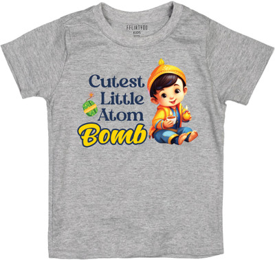 Fflirtygo Baby Boys & Baby Girls Graphic Print Pure Cotton Regular T Shirt(Grey, Pack of 1)