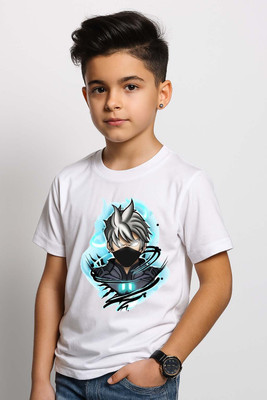 BHAIJIFASHION Boys & Girls Printed, Graphic Print Polyester Regular T Shirt(White, Pack of 1)
