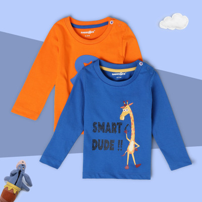 BabiesRus Baby Boys Printed Pure Cotton Regular T Shirt(Blue, Pack of 1)