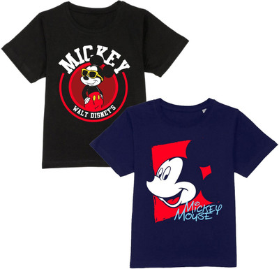 WYM TREND Boys Graphic Print Pure Cotton Regular T Shirt(Black, Pack of 2)