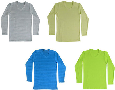 Indistar Boys Solid Polyester Regular T Shirt(Multicolor, Pack of 4)