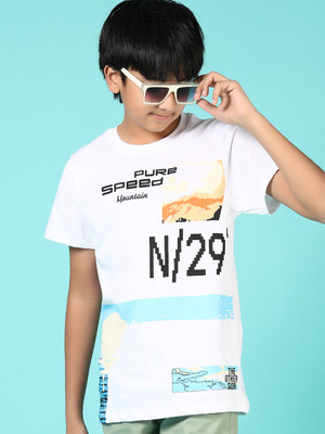 V-MART Boys Printed Cotton Blend Regular T Shirt(White, Pack of 1)