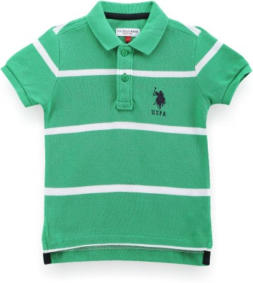 U.S. POLO ASSN. Boys Striped Cotton Blend T Shirt(Green, Pack of 1)
