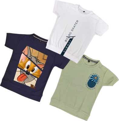 JH MART Boys Printed Polycotton Regular T Shirt(Multicolor, Pack of 3)