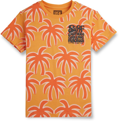 GINI & JONY Boys Printed Cotton Blend Regular T Shirt(Orange, Pack of 1)