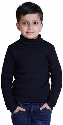 Rzlecort Boys & Girls Solid Cotton Blend Regular T Shirt(Black, Pack of 1)