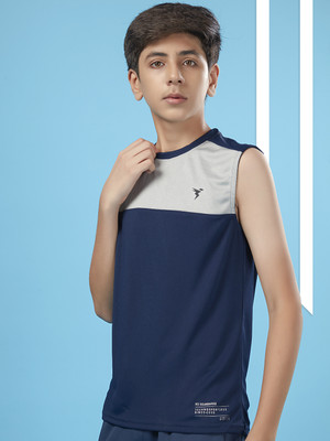 TECHNOSPORT Boys Colorblock Polyester Slim T Shirt(Blue, Pack of 1)