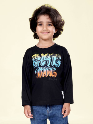 KiddoPanti Boys Graphic Print Pure Cotton Regular T Shirt(Black, Pack of 1)