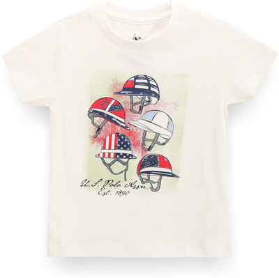 U.S. POLO ASSN. Baby Boys Printed Pure Cotton Regular T Shirt(White, Pack of 1)