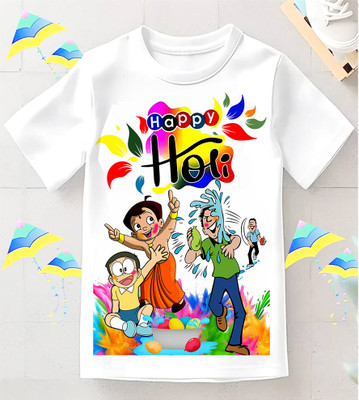 AAR STORE Boys & Girls Printed Polyester Regular T Shirt(White, Pack of 1)