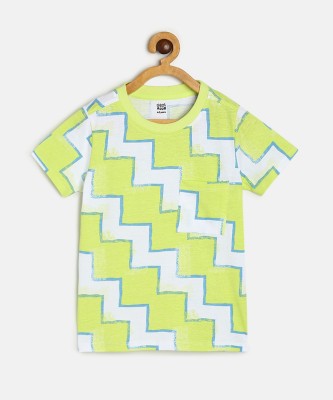 MINI KLUB Boys Self Design Organic Cotton T Shirt(Green, Pack of 1)