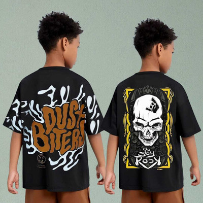 Show In Style Boys Printed Pure Cotton Oversized T Shirt(Black, Pack of 2)
