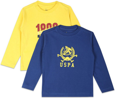 U.S. POLO ASSN. Boys Printed Pure Cotton Regular T Shirt(Multicolor, Pack of 2)
