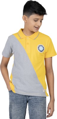 Diego Felipe Boys Printed Pure Cotton T Shirt(Yellow, Pack of 1)