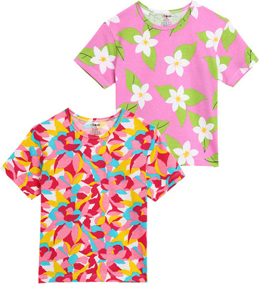 TOTCO Boys & Girls Printed Pure Cotton Regular T Shirt(Multicolor, Pack of 2)