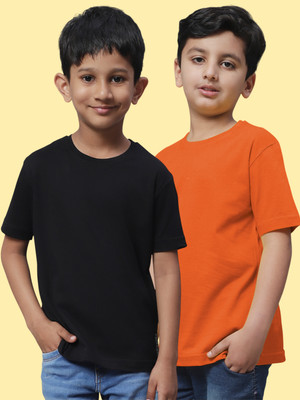 FBAR Boys Solid Pure Cotton Regular T Shirt(Black, Pack of 2)