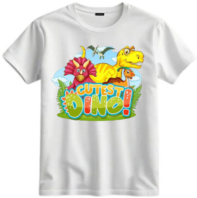 TAPA KON Boys & Girls Printed Polycotton Regular T Shirt(White, Pack of 1)