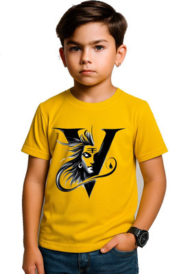 ORANGEMOON Boys & Girls Printed, Self Design, Graphic Print Polyester Regular T Shirt(Yellow, Pack of 1)