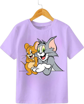 KNCH Boys & Girls Printed Polycotton Regular T Shirt(Purple, Pack of 1)