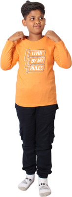 Kidzz Boys Solid Cotton Blend Regular T Shirt(Orange, Pack of 1)
