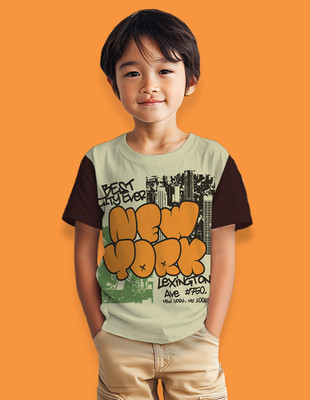 Nusyl Boys Graphic Print Cotton Blend Regular T Shirt(Brown, Pack of 1)