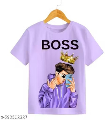 Helenter Boys Printed Polyester Regular T Shirt(Purple, Pack of 1)