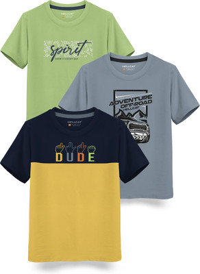 Hellcat Boys Printed Cotton Blend Regular T Shirt(Multicolor, Pack of 3)