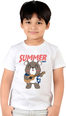 ORATEIS CREATION Boys Printed Pure Cotton Regular T Shirt(White, Pack of 1)