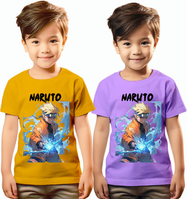 RAR Boys & Girls Graphic Print Polycotton Regular T Shirt(Purple, Pack of 2)