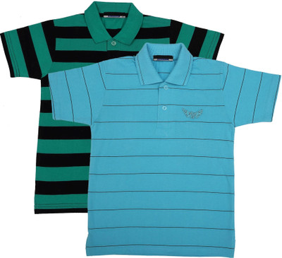 NeuVin Boys Striped Cotton Blend Regular T Shirt(Green, Pack of 2)