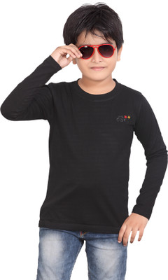 dongli Boys Solid Pure Cotton Regular T Shirt(Black, Pack of 1)