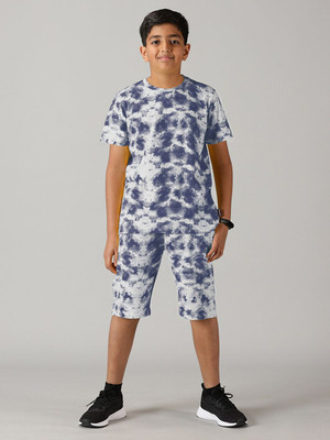 Kiddo Paanti Boys Tie & Dye Pure Cotton Regular T Shirt(Dark Blue, Pack of 1)