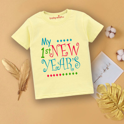 Babywish Boys & Girls Graphic Print Cotton Blend Regular T Shirt(Yellow, Pack of 1)