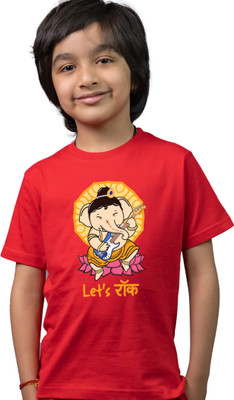 Tedhi Medhi Family Boys & Girls Printed Pure Cotton Regular T Shirt(Red, Pack of 1)
