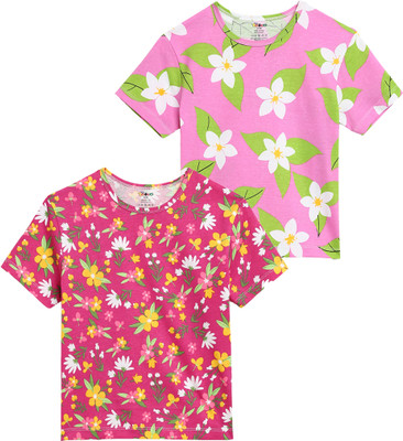 TOTCO Boys & Girls Printed Pure Cotton Regular T Shirt(Multicolor, Pack of 2)