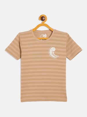 DUKE Boys Striped Cotton Blend Slim T Shirt(Brown, Pack of 1)