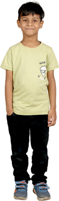 goofy styles Boys Graphic Print Cotton Blend Regular T Shirt(Yellow, Pack of 1)