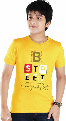 livspaice Boys Typography, Graphic Print Cotton Blend Regular T Shirt(Yellow, Pack of 1)