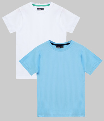 Dechado Boys Solid Pure Cotton Regular T Shirt(Light Blue, Pack of 2)