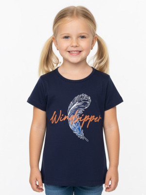 Pink Castle Girls Printed Cotton Blend Regular T Shirt(Dark Blue, Pack of 1)