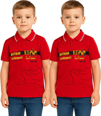 CUTEBOYS Boys Printed Cotton Blend Regular T Shirt(Blue, Maroon, Pack of 2)