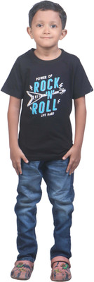 Hubkick Boys Printed Cotton Blend Regular T Shirt(Black, Pack of 1)