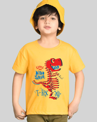 Kiddy Viddy Boys Printed Cotton Blend Regular T Shirt(Yellow, Pack of 1)