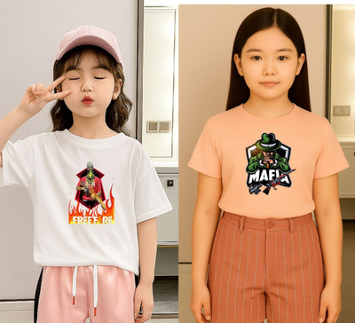 Kintu Parantu Girls Graphic Print Polyester Regular T Shirt(Multicolor, Pack of 1)