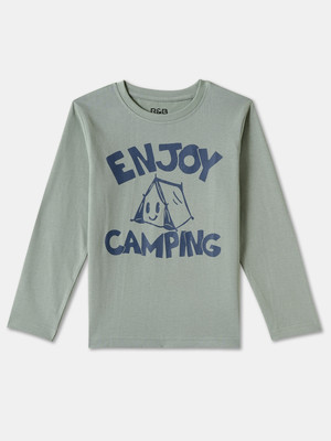 R&B Boys Graphic Print Pure Cotton Regular T Shirt(Grey, Pack of 1)
