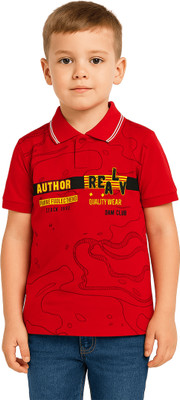 RASEE Boys Printed Cotton Blend Regular T Shirt(Red, Pack of 1)